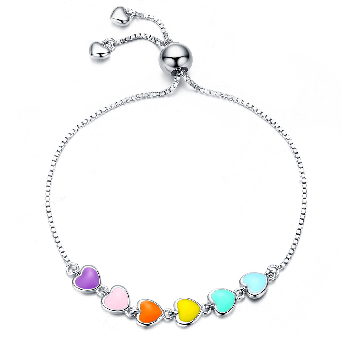 Sterling Silver Stackable Rainbow Heart Huggie Earrings + Bracelet + Ring