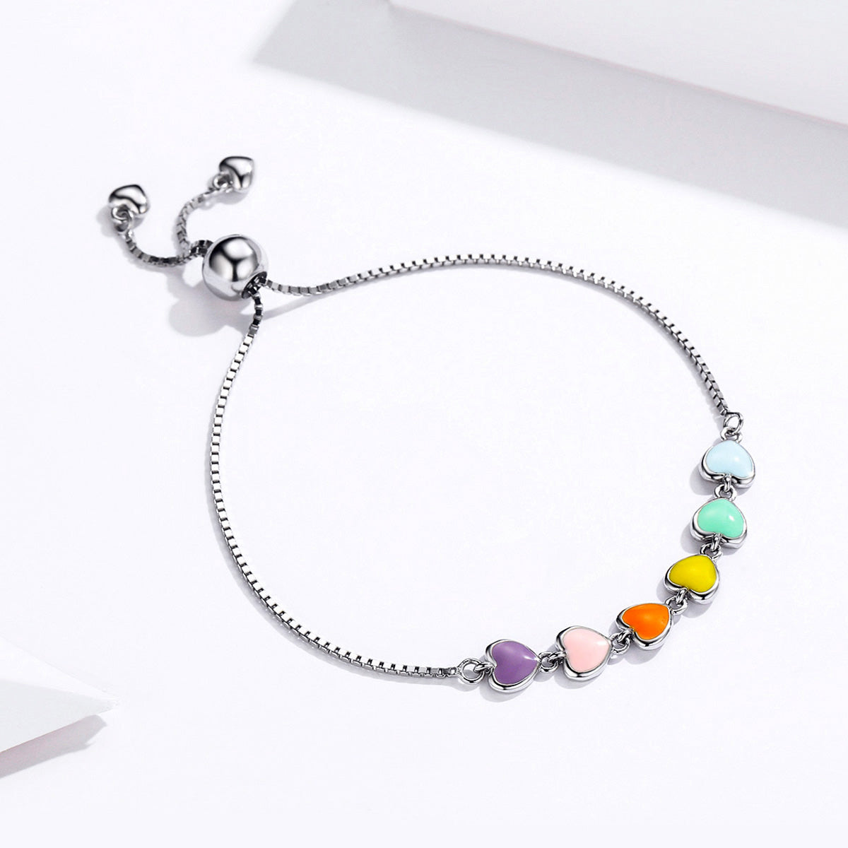 Sterling Silver Stackable Rainbow Heart Drop Earrings + Ring + Bracelet