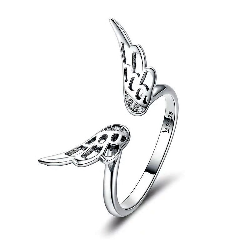 Sterling Silver Feather Wings Stud Earrings + Ring