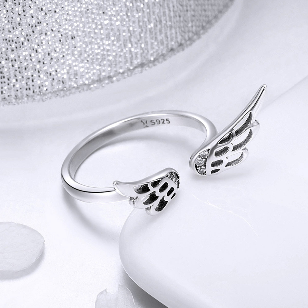 Sterling Silver Feather Wings Stud Earrings + Ring