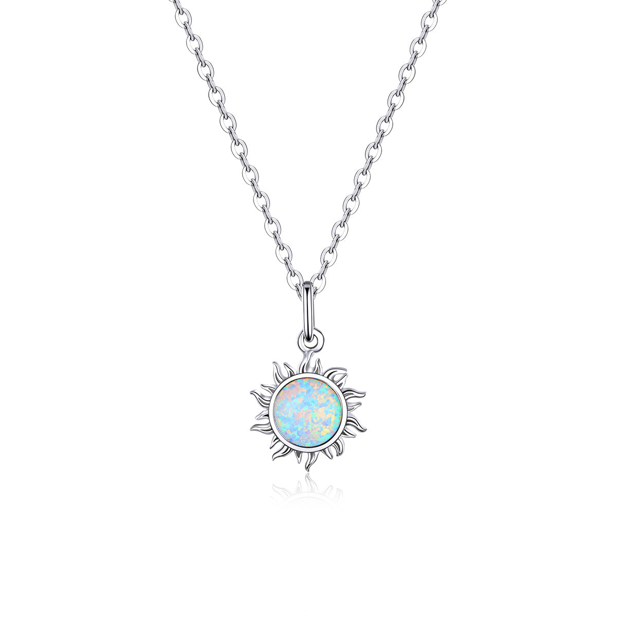 Sterling Silver Moon & Star Opal Stud Earrings + Sun Necklace