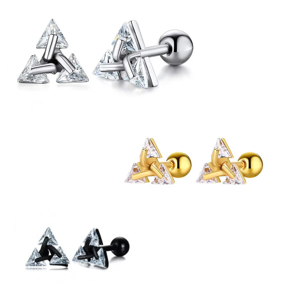 Stainless Steel Pierced Triangle Screw Stud Earring