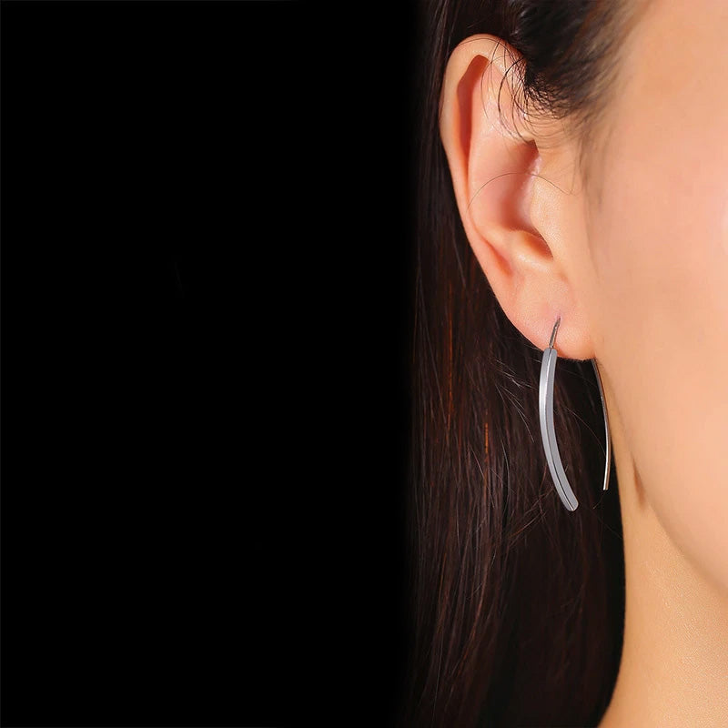 Stainless Steel Curved Pillar Hook Earrings