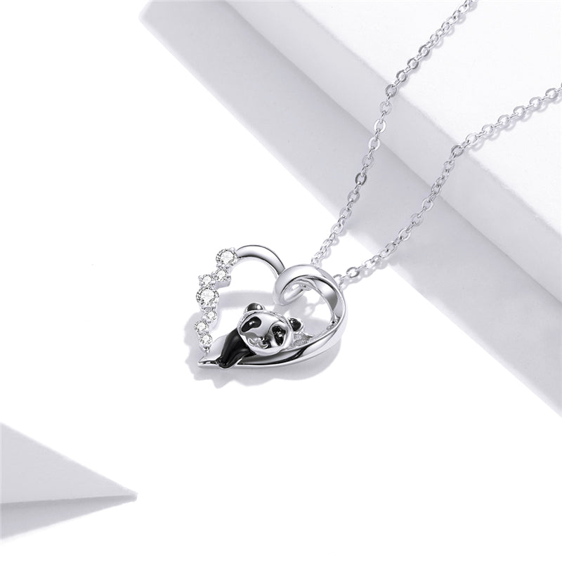 Sterling Silver I Love Panda Hypoallergenic Earrings + Necklace