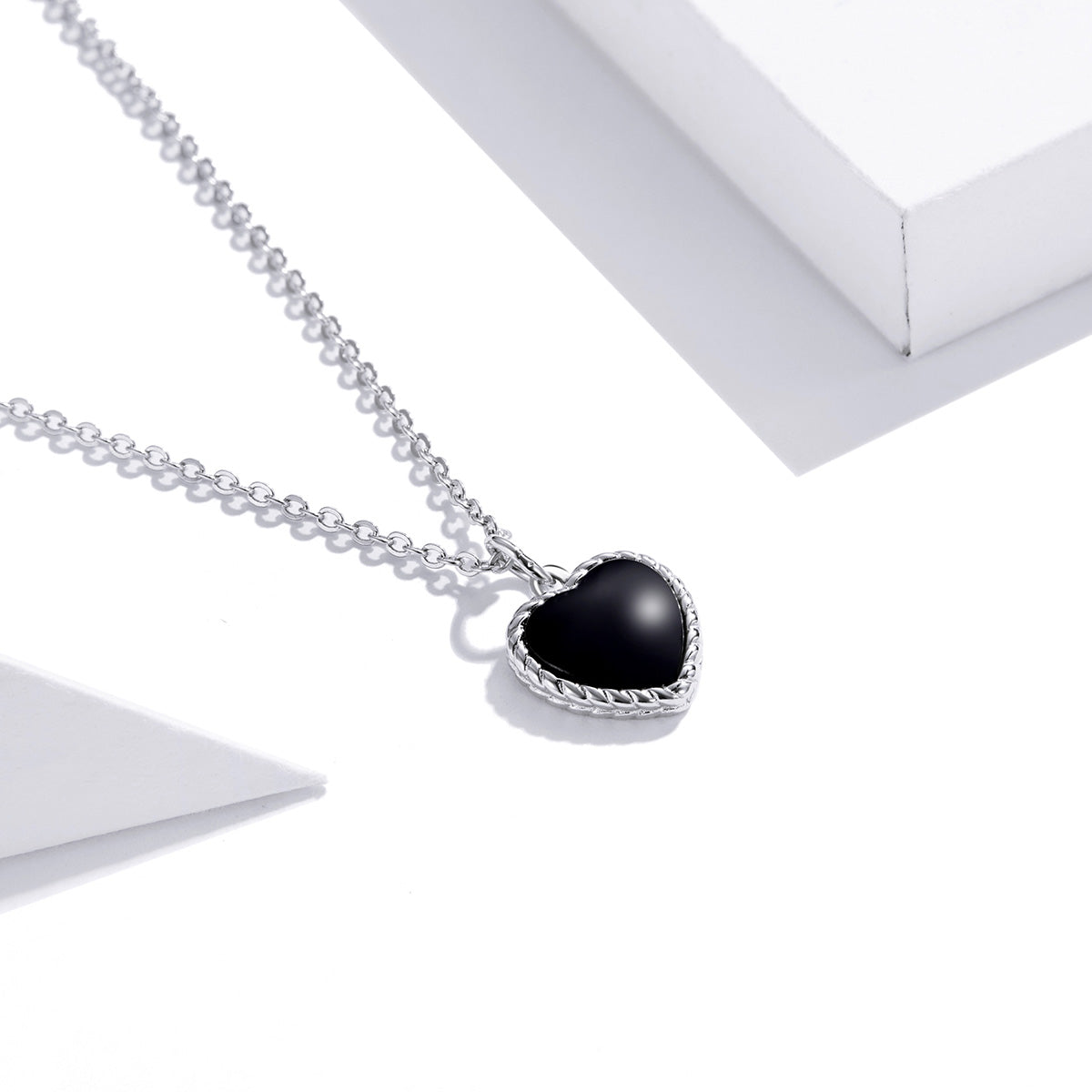 Sterling Silver Black Agate Heart Stud Hypoallergenic Earrings + Necklace