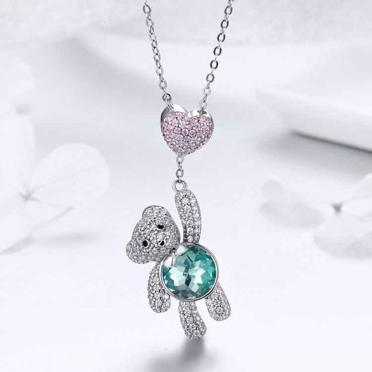 Sterling Silver Lovely Teddy Bear Stud Hypoallergenic Earrings + Necklace