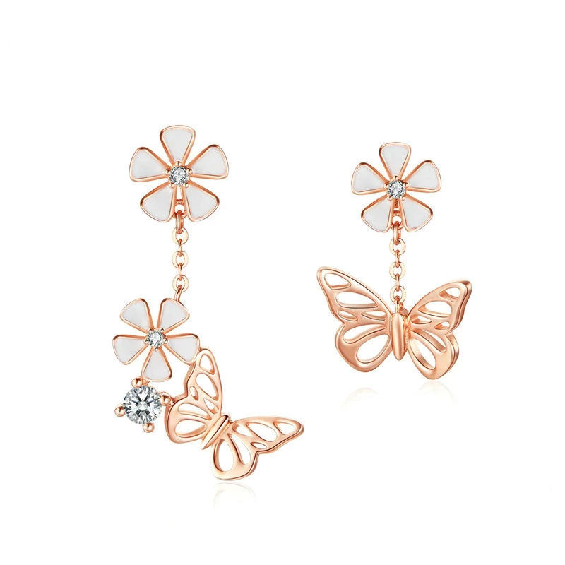 Sterling Silver Butterfly & Flower Stud Hypoallergenic Earrings + Necklace