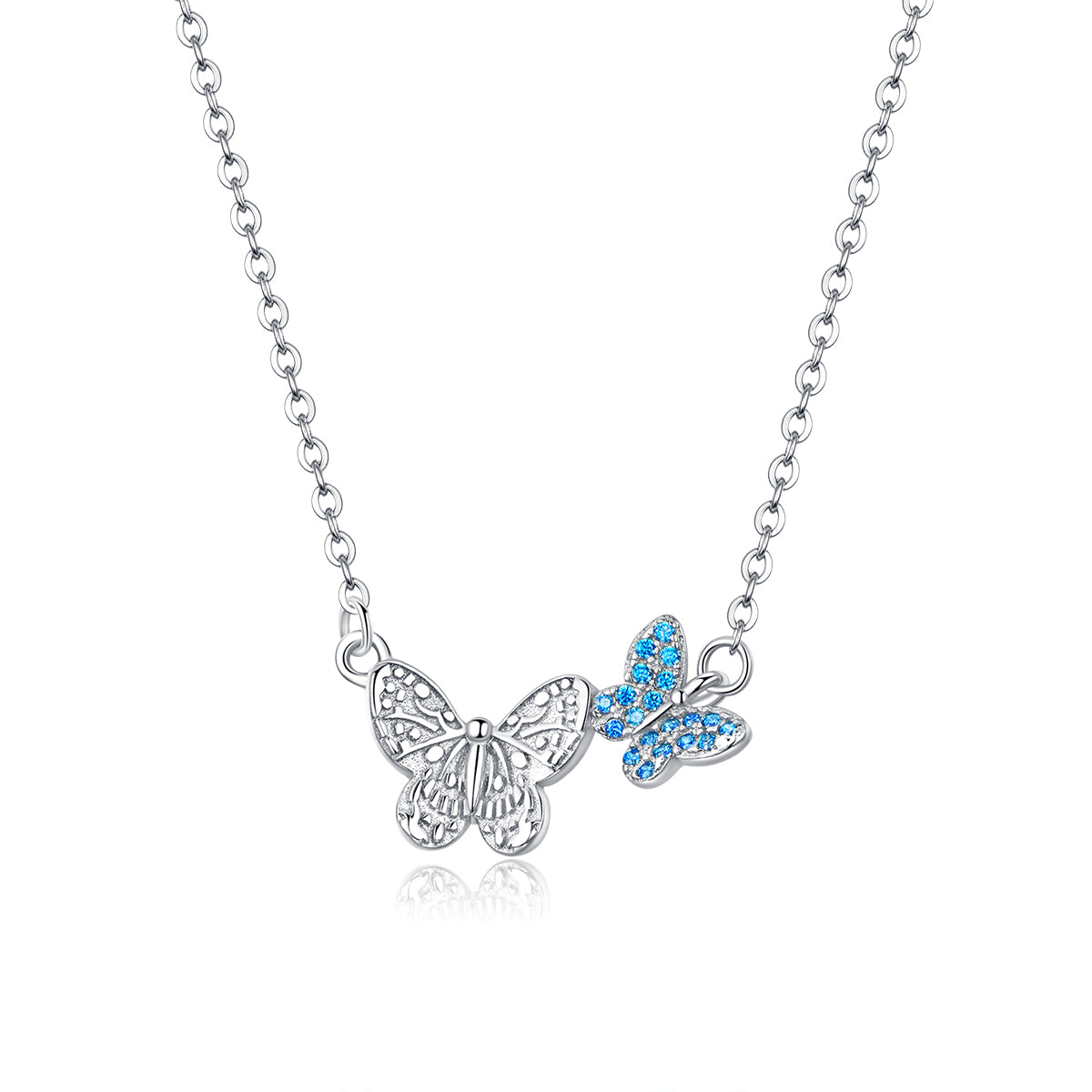 Sterling Silver Butterflies Stud Hypoallergenic Earrings + Necklace