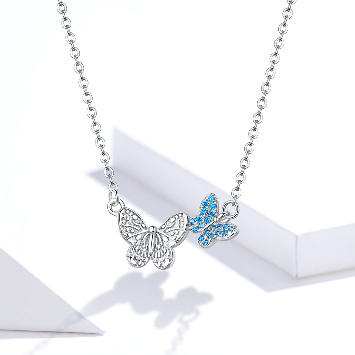 Sterling Silver Butterflies Stud Hypoallergenic Earrings + Necklace