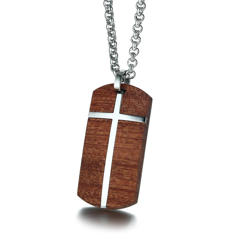 Stainless Steel Rosewood Metal Cross Necklace