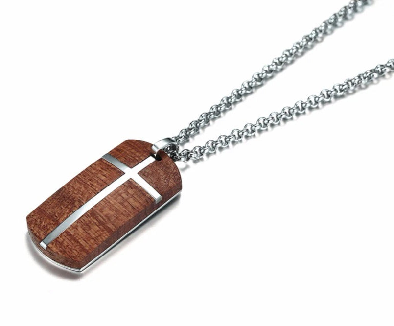 Stainless Steel Rosewood Metal Cross Necklace