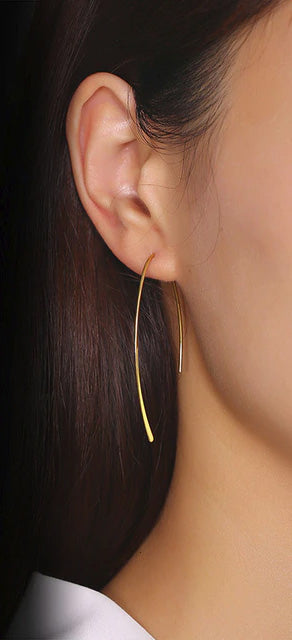 Stainless Steel Thin Curved Pillar Wire Hook Earrings