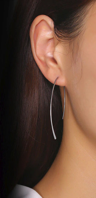 Stainless Steel Thin Curved Pillar Wire Hook Earrings