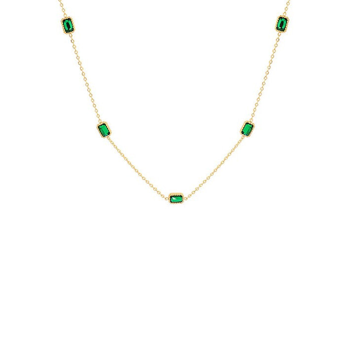 Stainless Steel Green Multi-Rectangular CZ Necklace