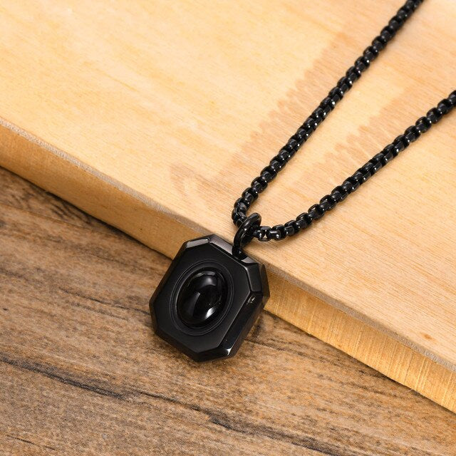 Stainless Steel Oval Black Onyx Necklace