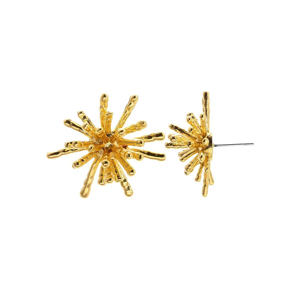 Zinc Alloy Gold Sea Urchin Stud Earrings