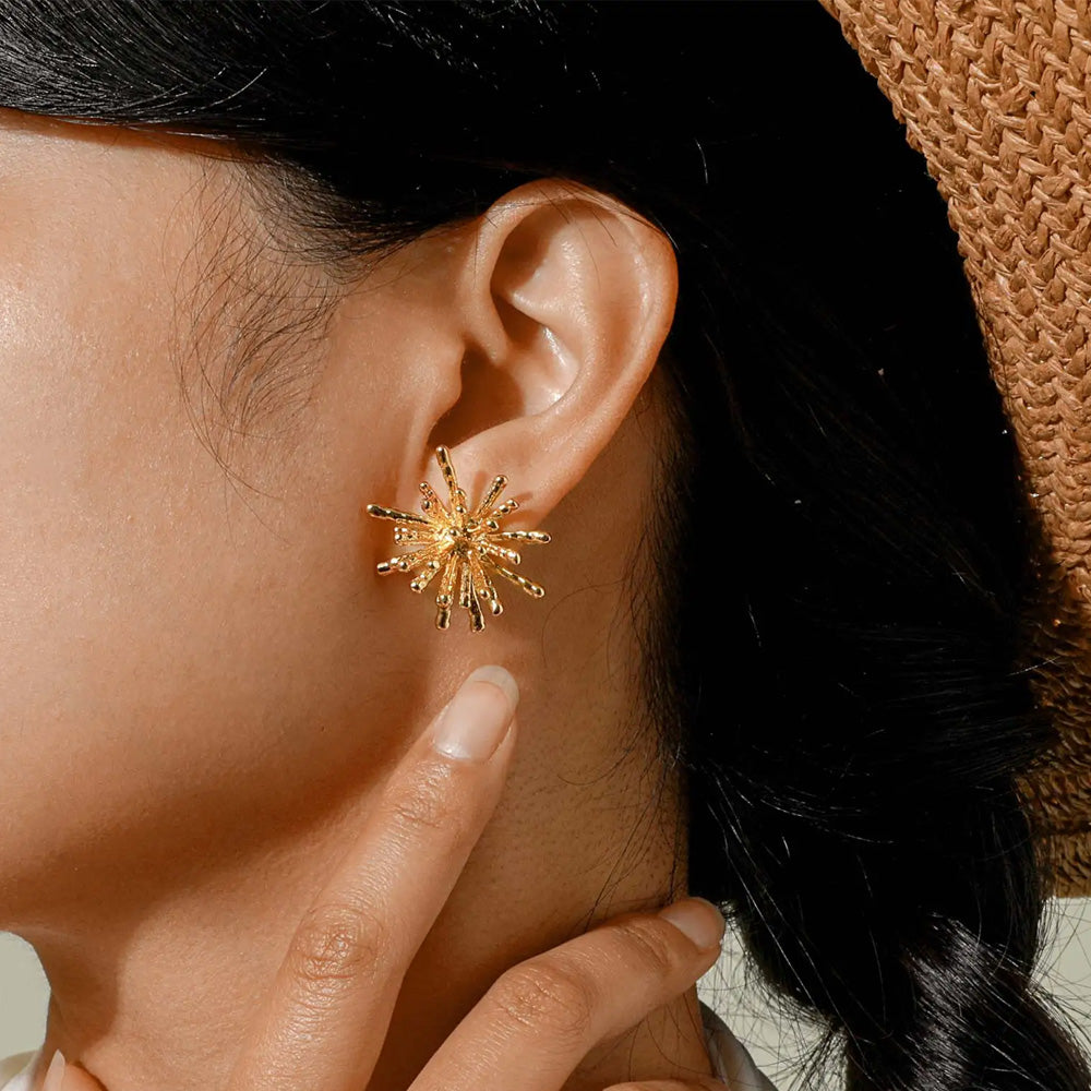 Zinc Alloy Gold Sea Urchin Stud Earrings