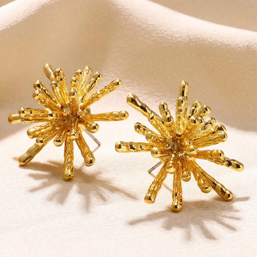 Zinc Alloy Gold Sea Urchin Stud Earrings