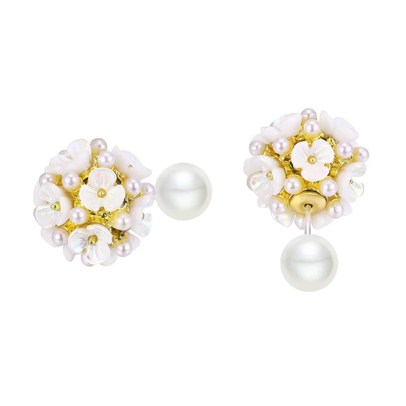 Zinc Alloy Pearly Bouquet Stud Earrings