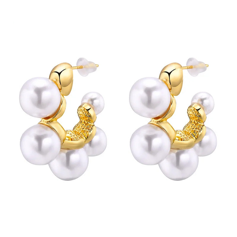 Zinc Alloy Simulated Pearl C-Shaped Stud Earrings