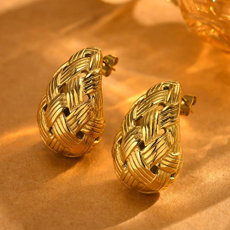 Stainless Steel Fine Interwoven Texture Stud Earrings