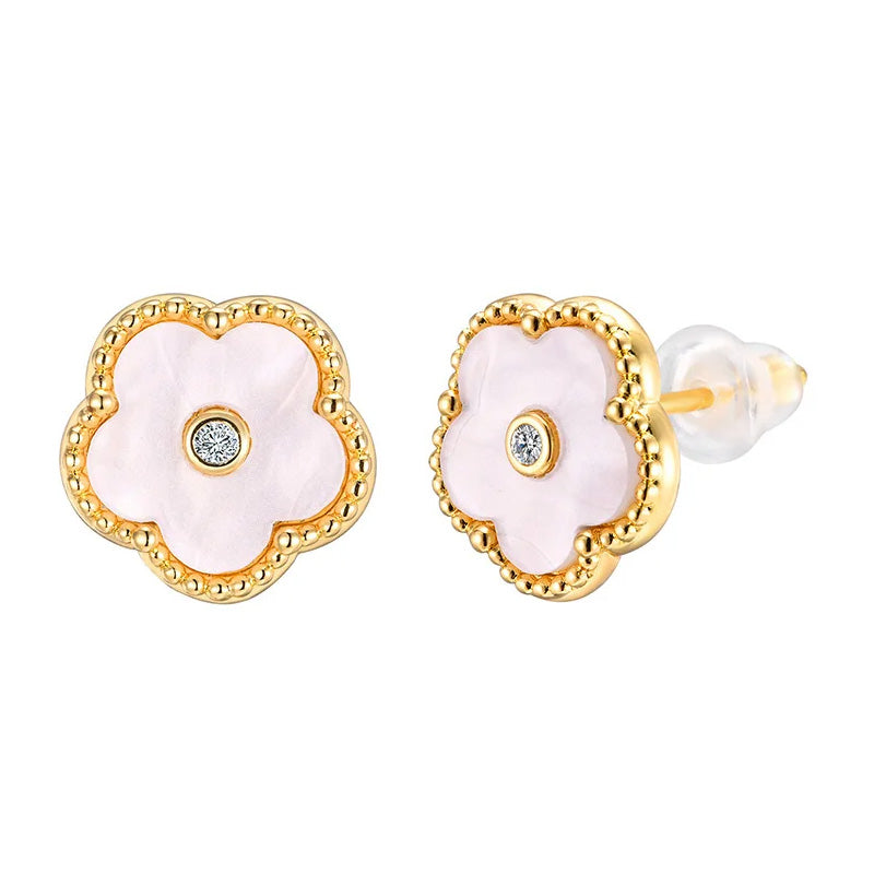 Stainless Steel White Flower Stud Earrings