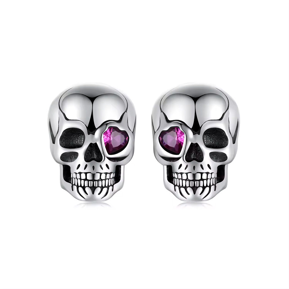 Sterling Silver Love Skull Hypoallergenic Stud Earrings