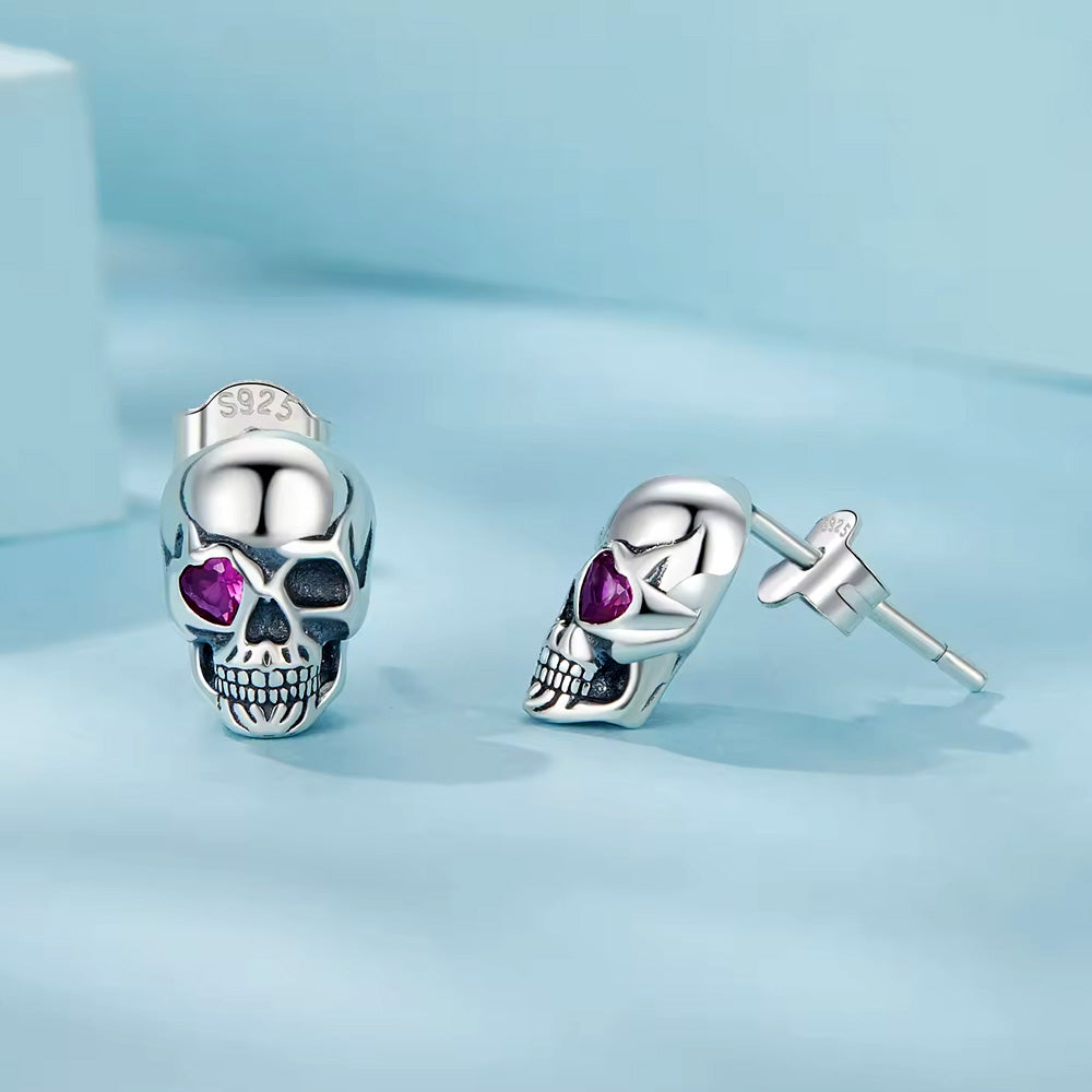 Sterling Silver Love Skull Hypoallergenic Stud Earrings