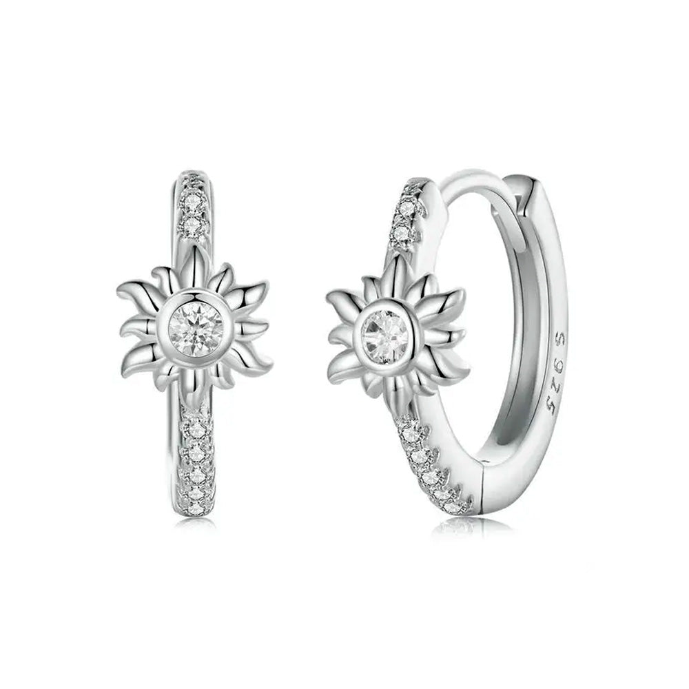 Sterling Silver Exquisite Sun Hypoallergenic Huggie Earrings