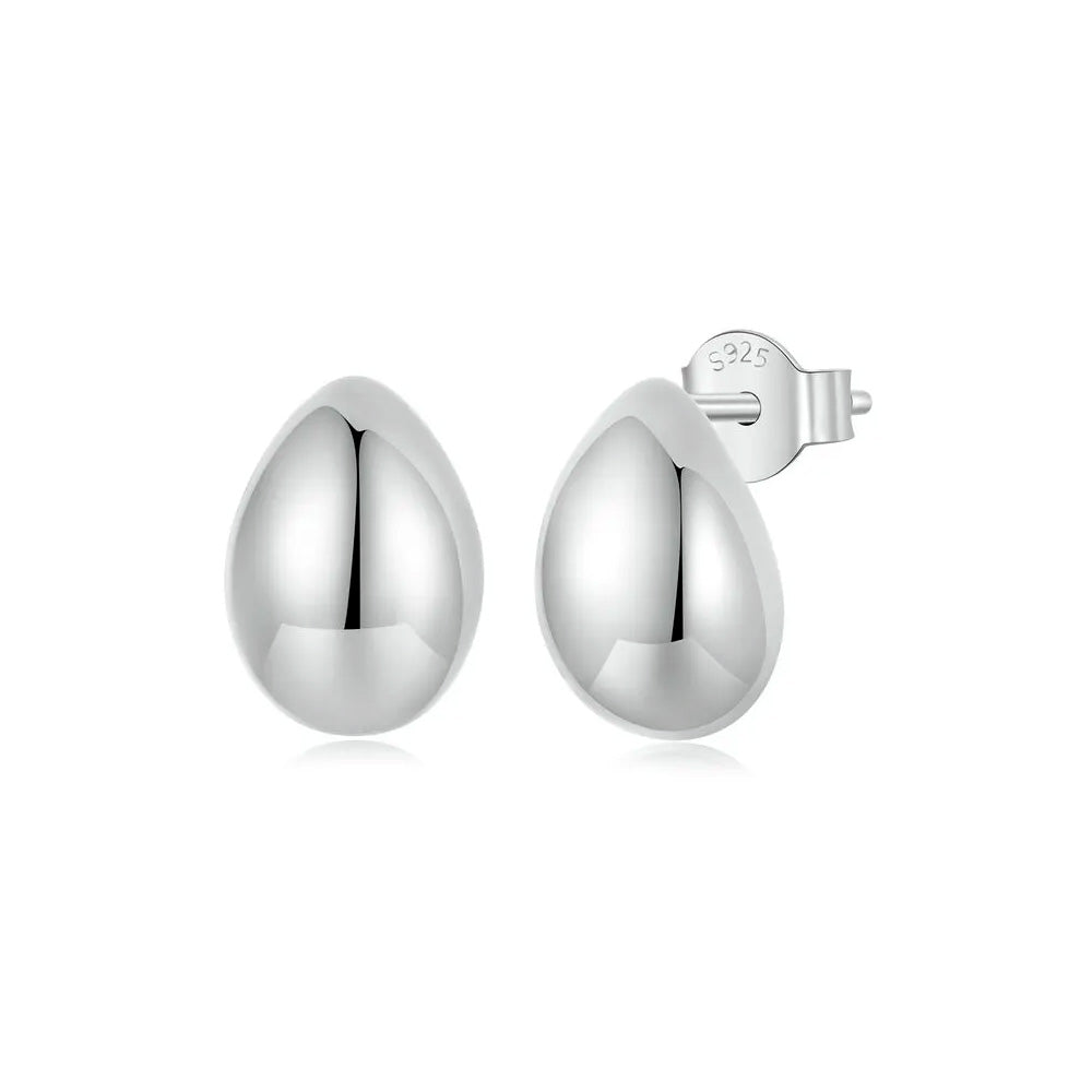 Sterling Silver Glossy Waterdrop Hypoallergenic Stud Earrings