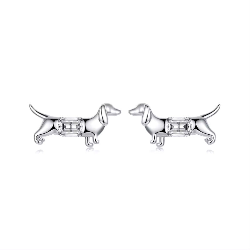 Sterling Silver Fine Dachshund Hypoallergenic Stud Earrings