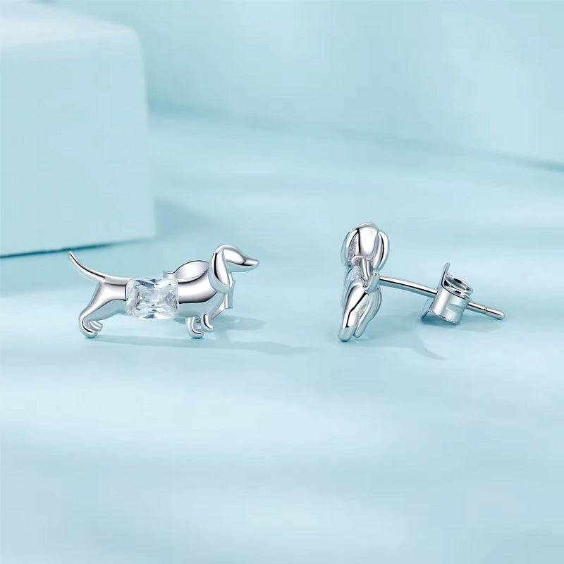 Sterling Silver Fine Dachshund Hypoallergenic Stud Earrings