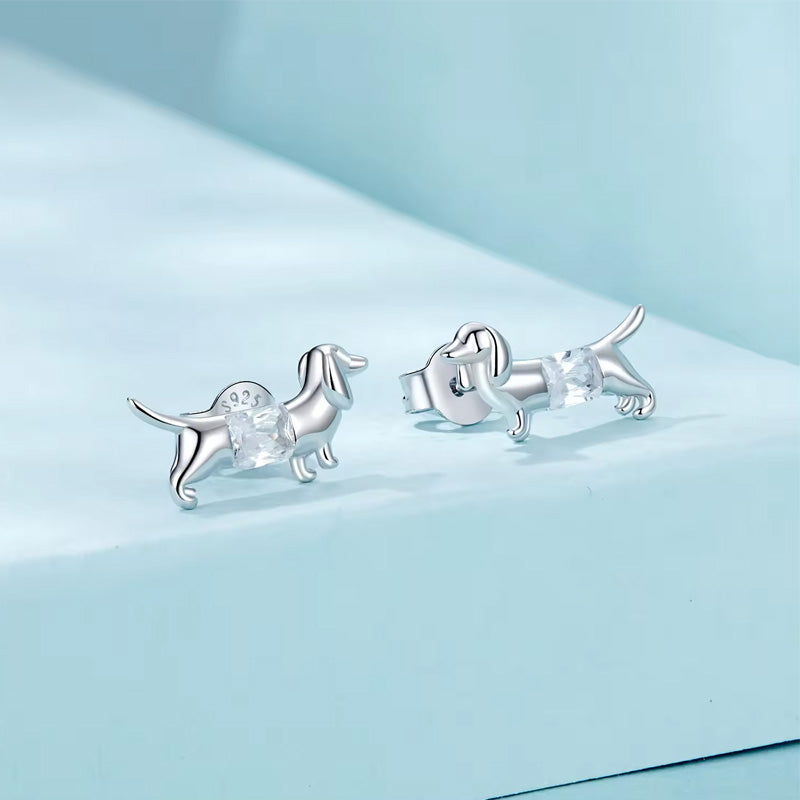 Sterling Silver Fine Dachshund Hypoallergenic Stud Earrings