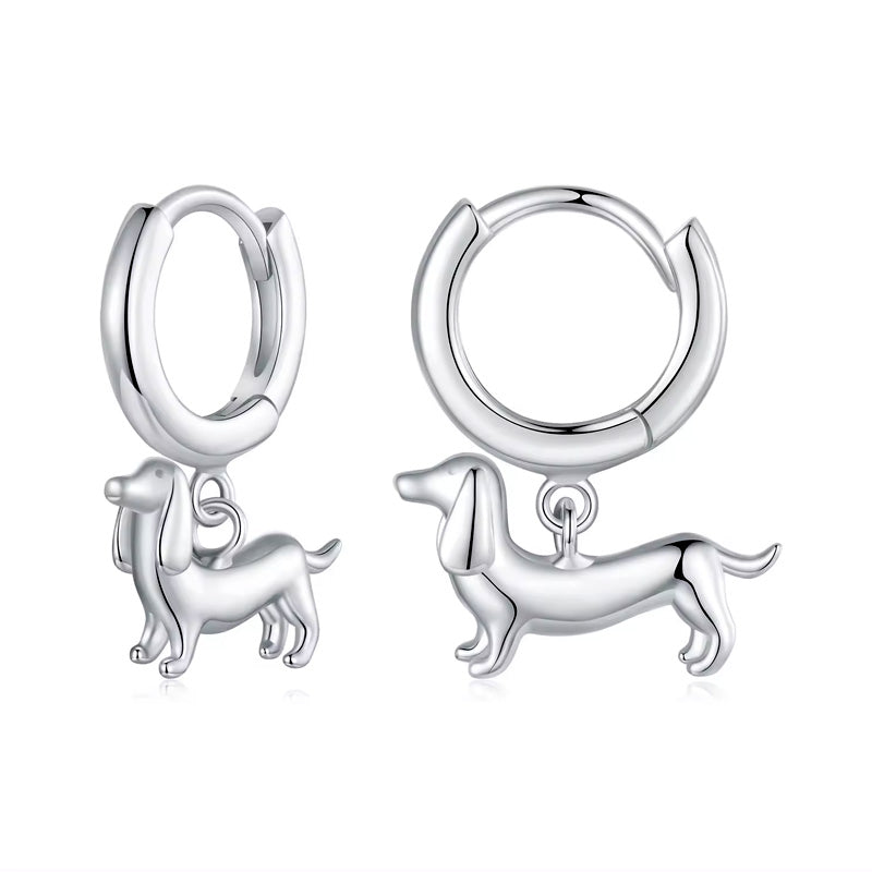 Sterling Silver Dachshund Hypoallergenic Huggie Earrings