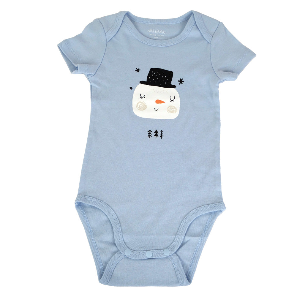 100% Organic Cotton Snowman Short Sleeve Baby & Toddler Bodysuit Wondernauts