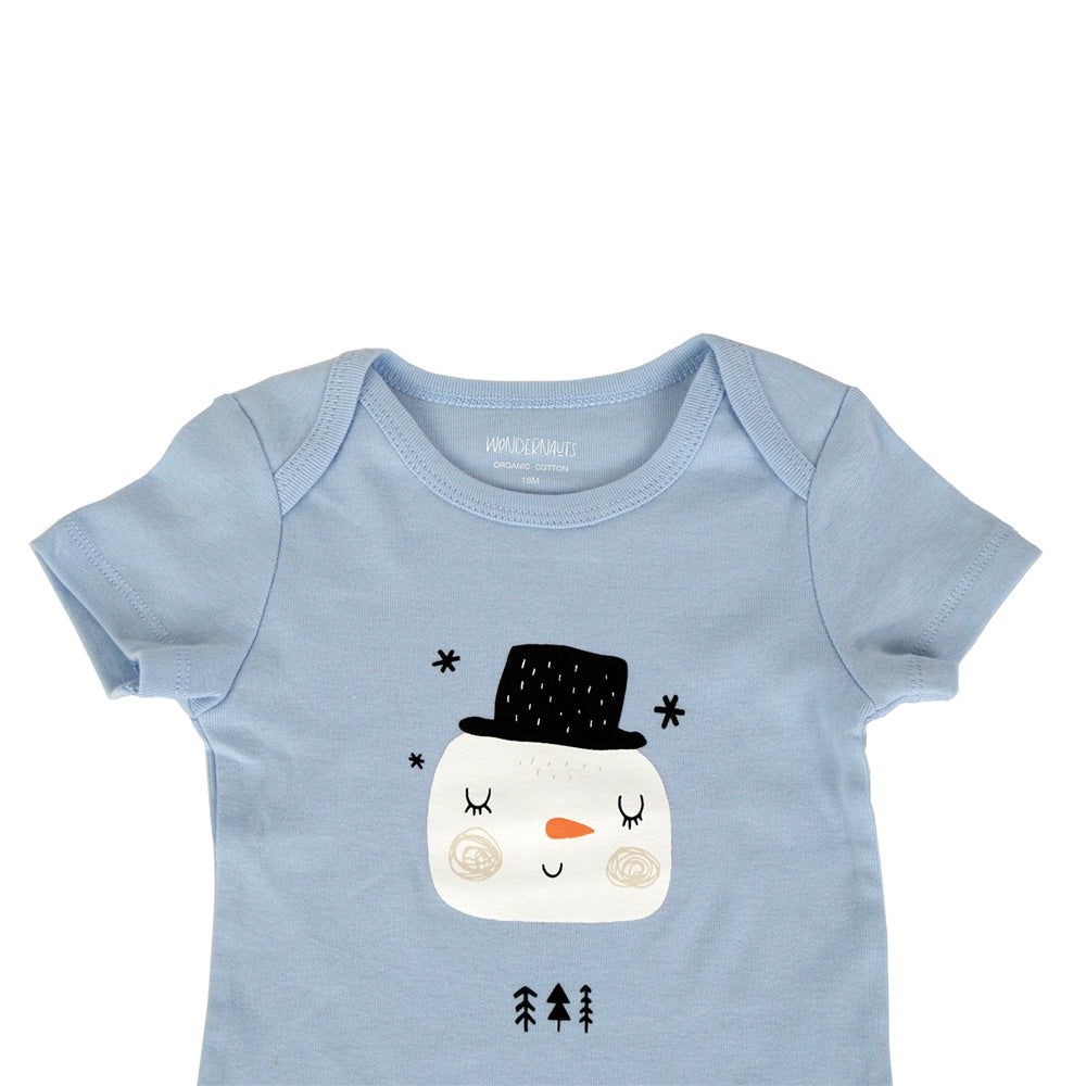 100% Organic Cotton Snowman Short Sleeve Baby & Toddler Bodysuit Wondernauts