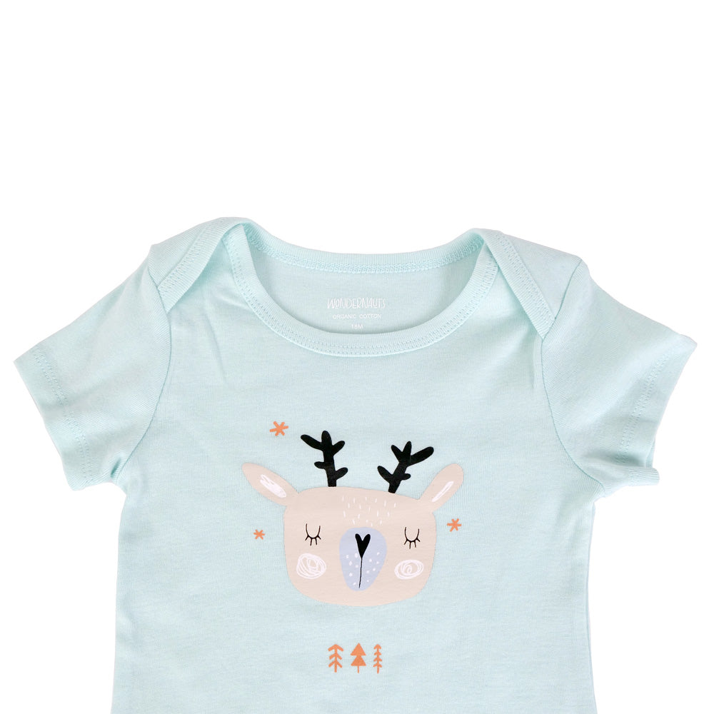 100% Organic Cotton Cute Reindeer Short Sleeve Baby & Toddler Bodysuit Wondernauts