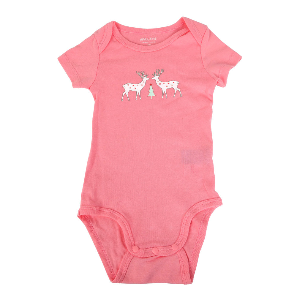 100% Organic Cotton Christmas Reindeer Short Sleeve Baby & Toddler Bodysuit Wondernauts