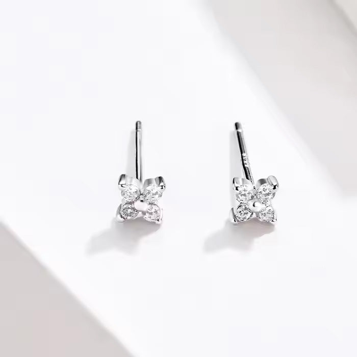 Sterling Silver Little Shiny Flower Hypoallergenic Stud Earrings