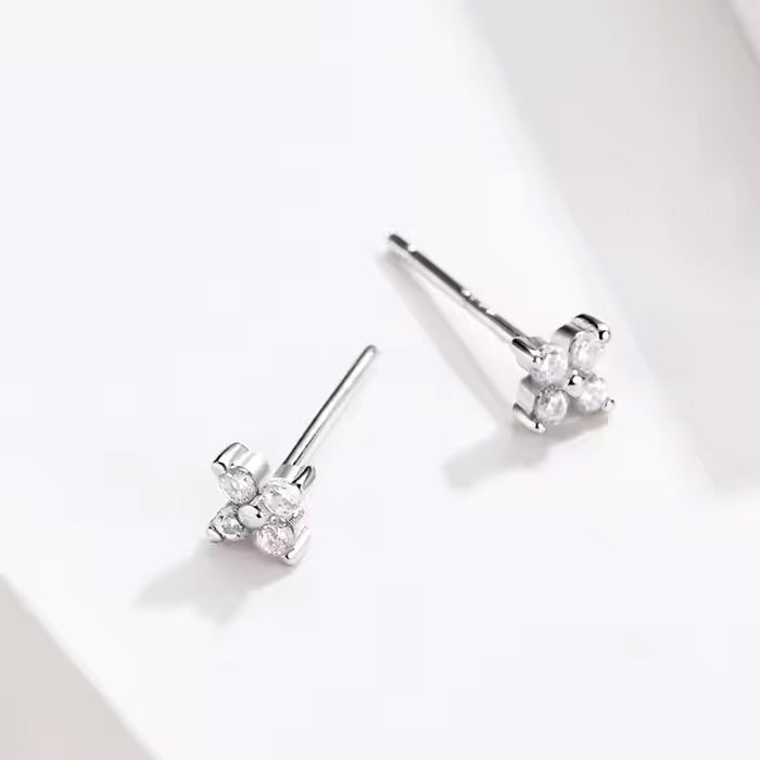 Sterling Silver Little Shiny Flower Hypoallergenic Stud Earrings