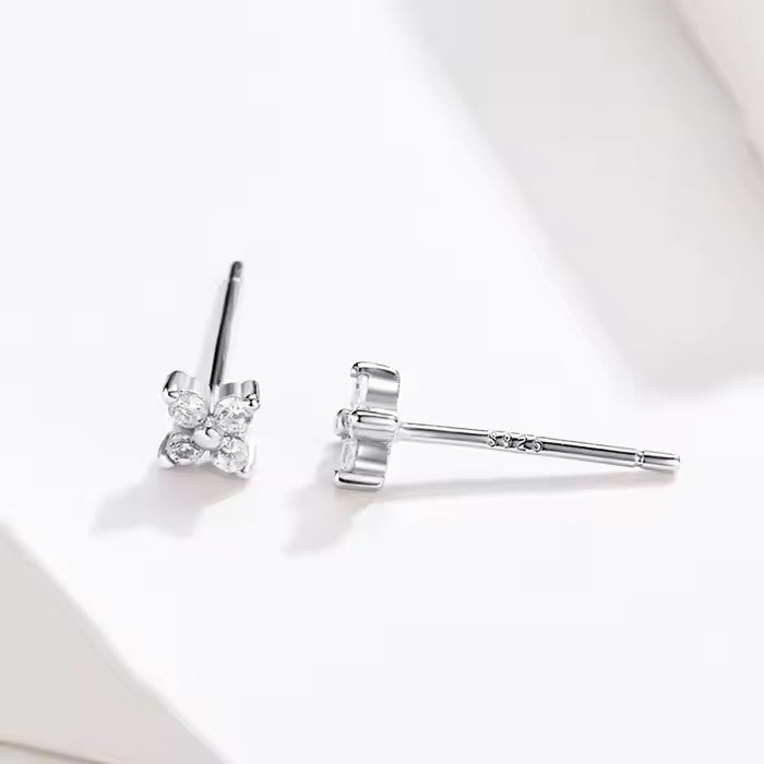 Sterling Silver Little Shiny Flower Hypoallergenic Stud Earrings