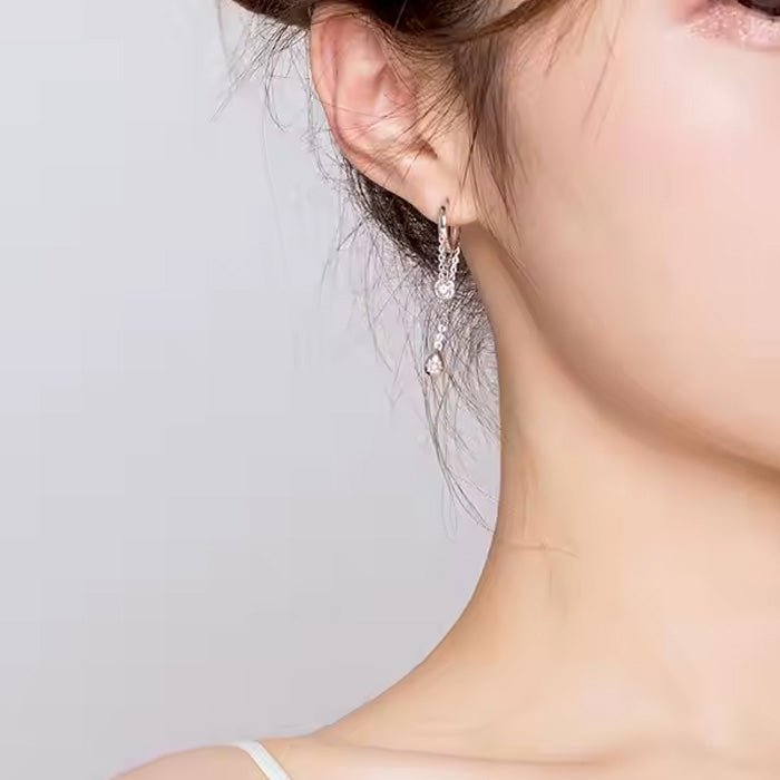 Sterling Silver Waterdrop Long Chain Hypoallergenic Huggies Earrings