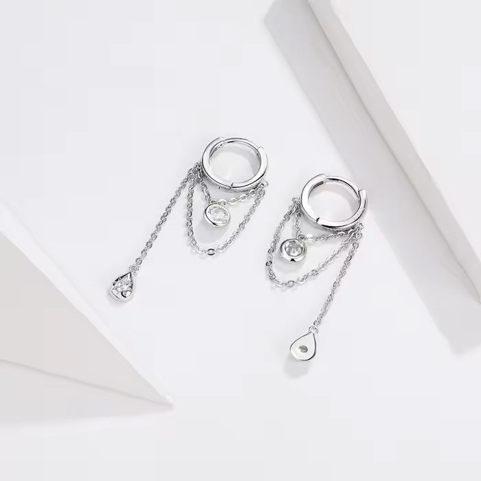 Sterling Silver Waterdrop Long Chain Hypoallergenic Huggies Earrings