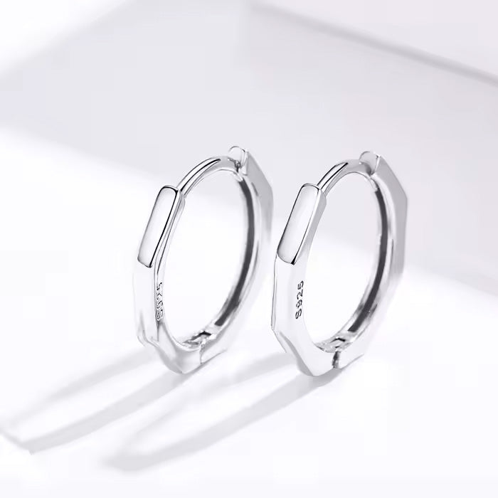 Sterling Silver Geometric Hypoallergenic Huggies Earrings