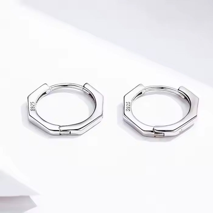 Sterling Silver Geometric Hypoallergenic Huggies Earrings