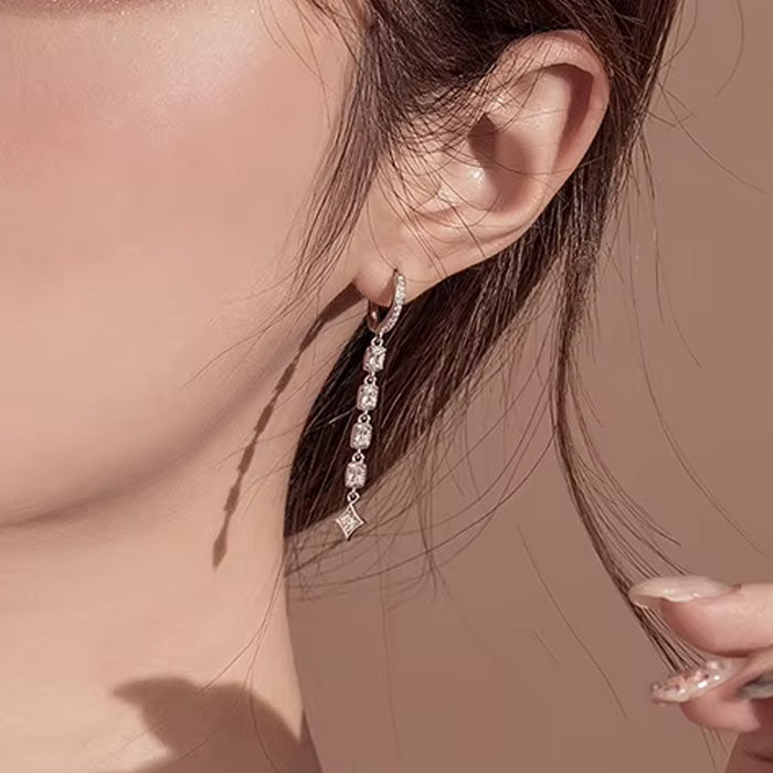 Sterling Silver Classic Cubic Zirconia Long Dangle Hypoallergenic Huggie Earrings