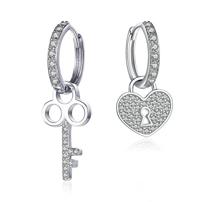 Sterling Silver Love Key Hypoallergenic Huggie Earrings