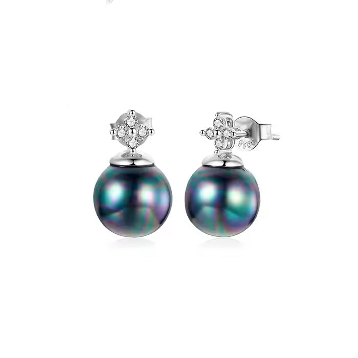 Sterling Silver Simple Black Pearl Hypoallergenic Stud Earrings