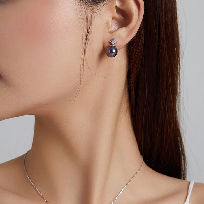 Sterling Silver Simple Black Pearl Hypoallergenic Stud Earrings