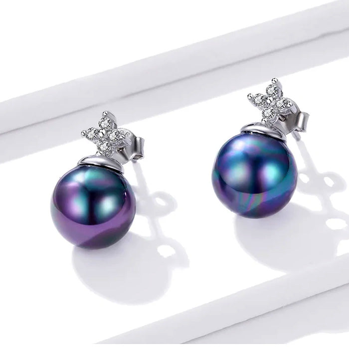 Sterling Silver Simple Black Pearl Hypoallergenic Stud Earrings